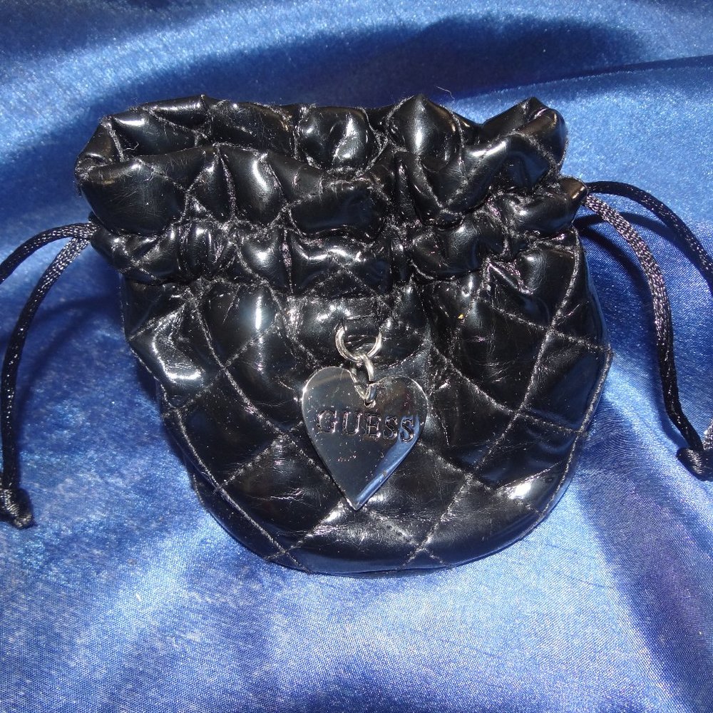 Black Guess Drawstring Jewelry Travel Bag